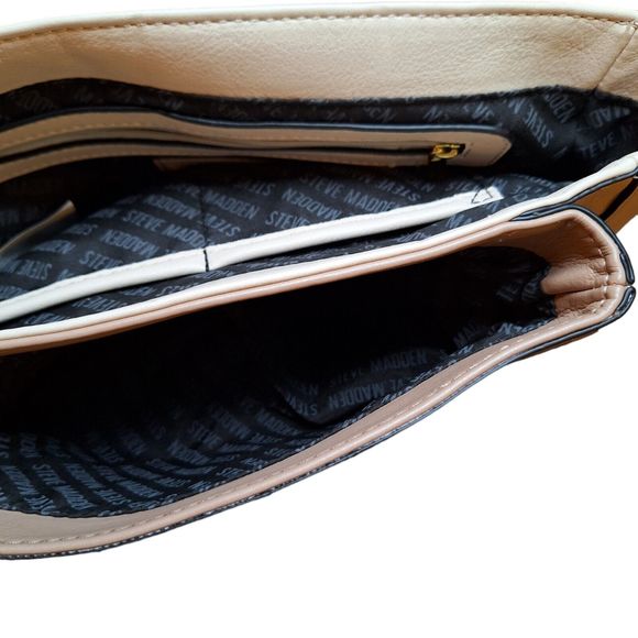 Steve Madden Brown & Taupe Fold Over Flap Shoulder Bag, Gold Chain Accents - Picture 7 of 8